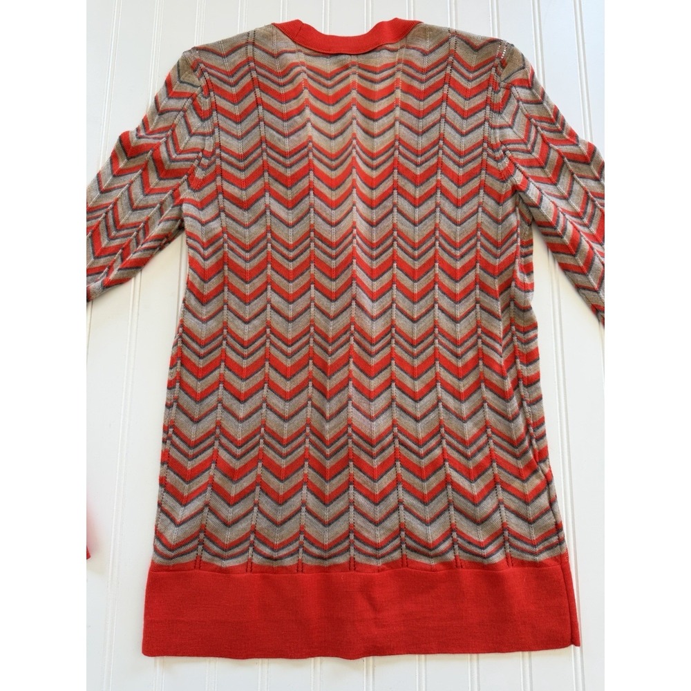 LOFT Womens M Cardigan Chevron Striped Orange Blue V Neck Button Up - Picture 9 of 9